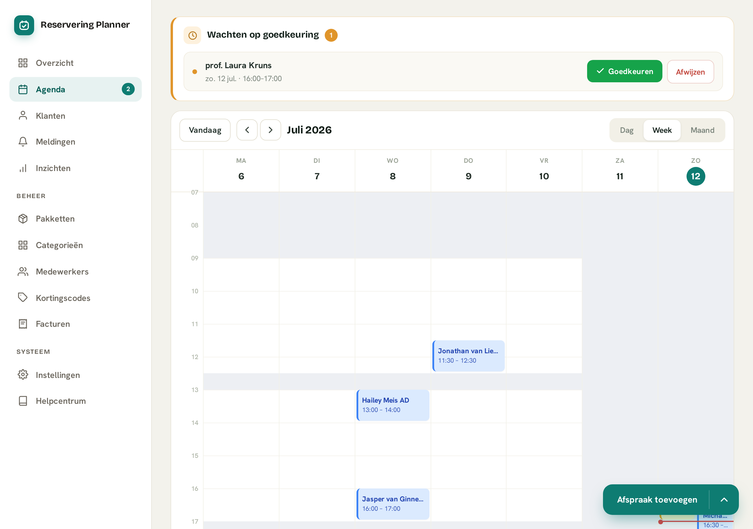Online agenda voor je afspraken in Reservering Planner